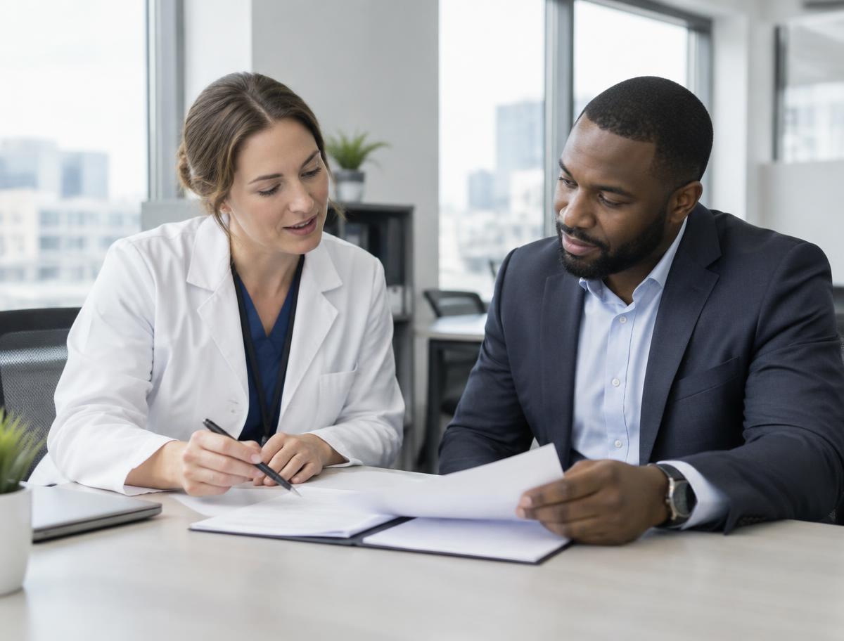 Laboratory collection coordinator discussing a testing program with a workplace manager
