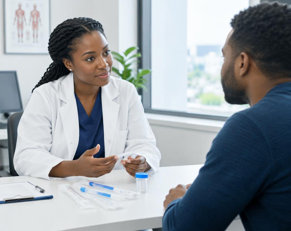 A collection professional discussing a testing service with a client